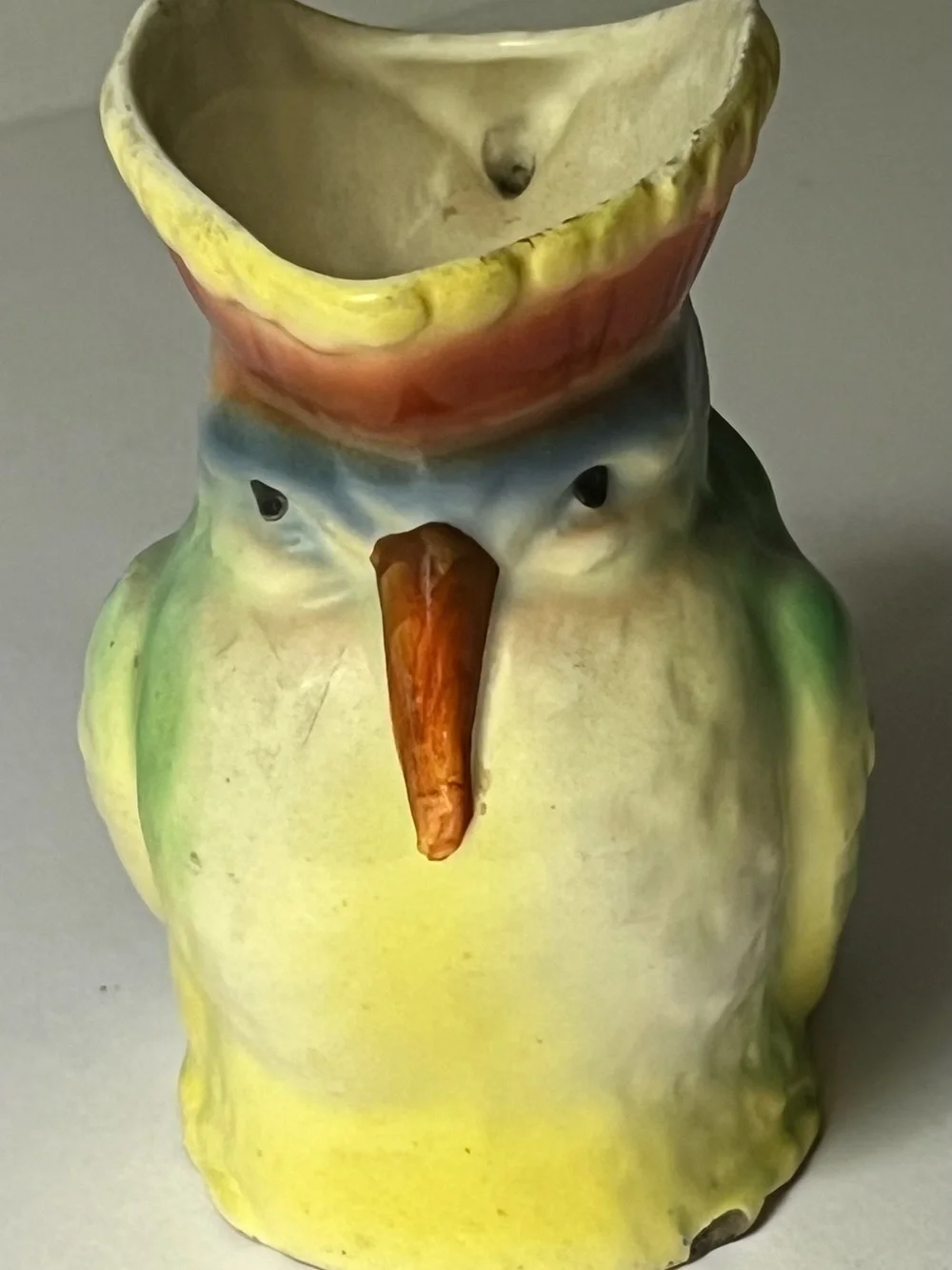 Vintage art, deco, chuckle, Slovakian pottery, parrot bird cream, pitcher